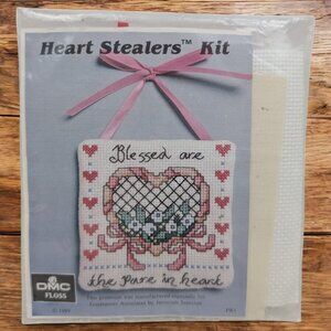 VTG Blessed Are the Pure in Heart Heart Stealers Kit DMC Floss 1989 Cross Stitch